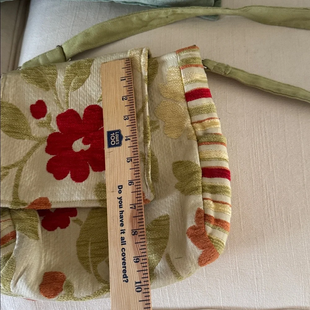 Vintage Retro Shoulder Bag Purse Floral Green Adjustable Strap Embroidered